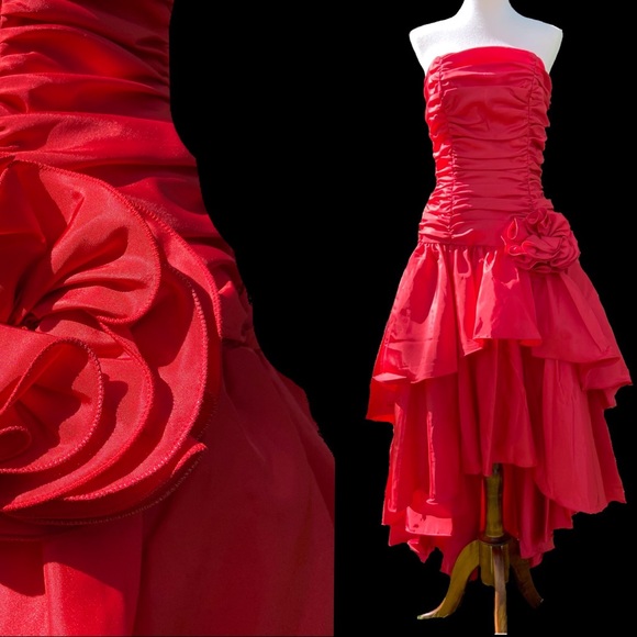 red 80s prom dress